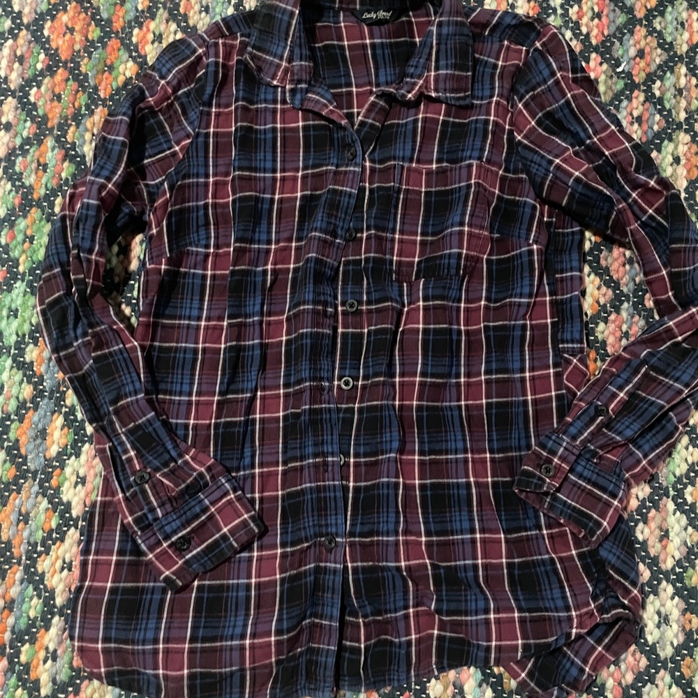 Lucky Brand Burgundy and Blue Plaid Shirt